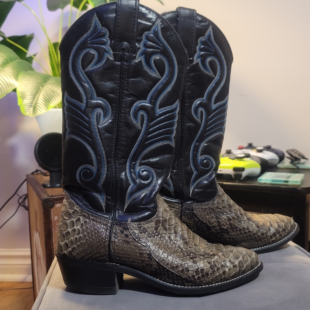 Cowboy Boots Made In USA Texas Geuine Leather And Python Snakeskin